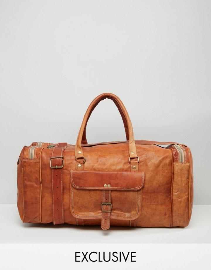 Reclaimed Vintage Leather Carryall In Tan - Brown