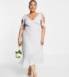 Little Mistress Plus Bridesmaid Cold Shoulder Midi Dress In Light Gray