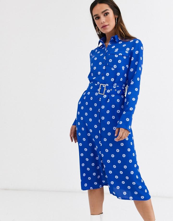 Glamorous Midi Shirt Dress In Sunflower Print-navy