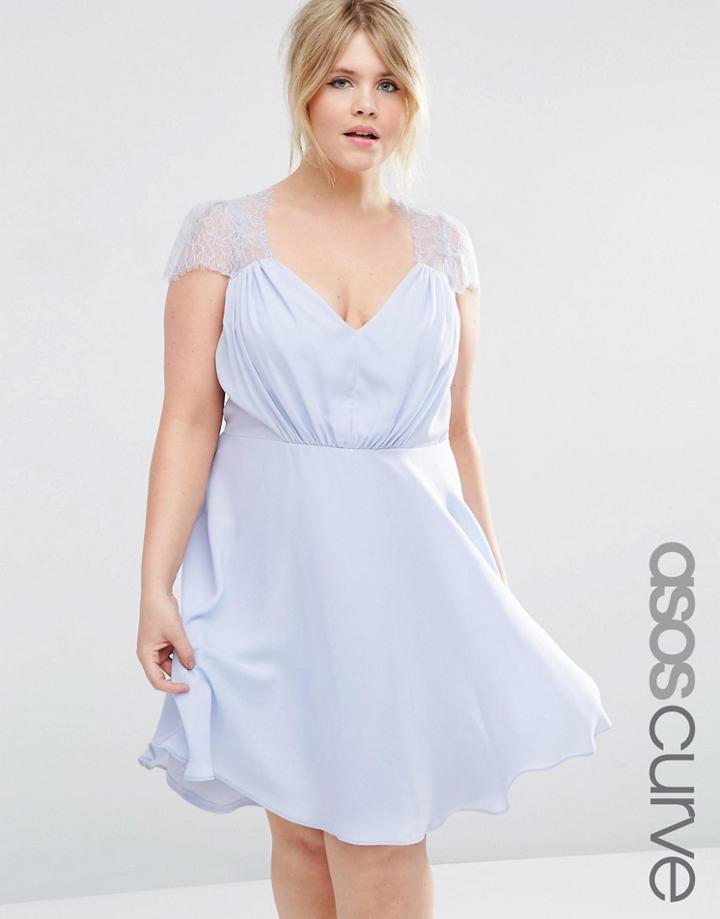 Asos Curve Kate Lace Mini Dress - Pale Blue
