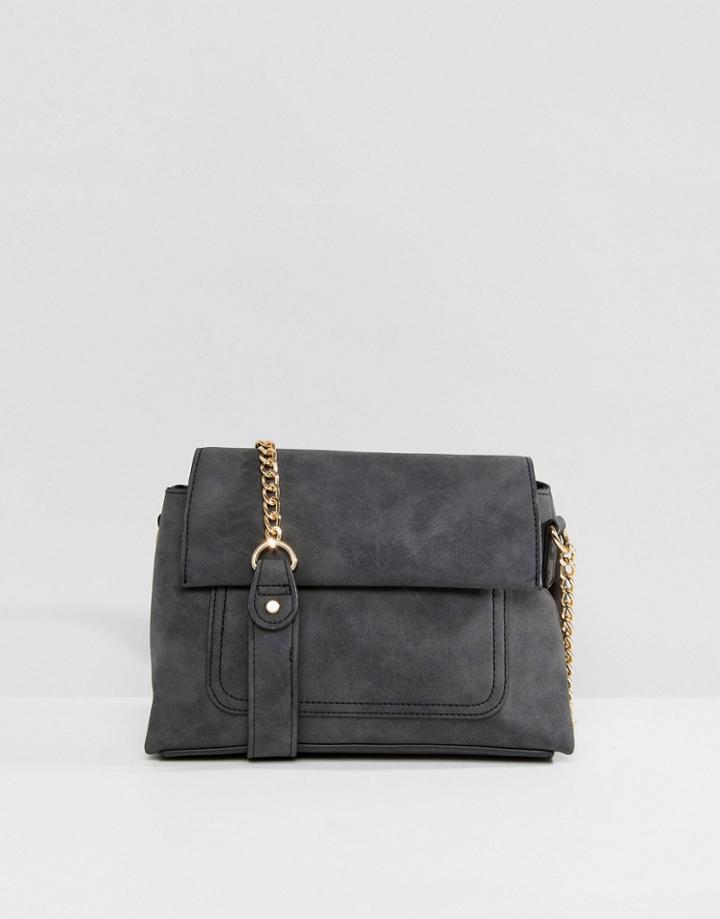 New Look Fold Top Chain Cross Body Bag - Gray