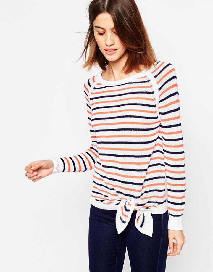 Shae Tie Front Striped Sweater