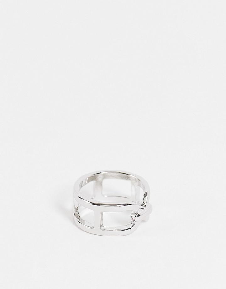 Designb Chain Ring In Silver Tone
