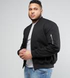 Asos Plus Cotton Bomber Jacket With Sleeve Zip In Black - Black