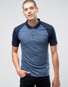 Asos Contrast Raglan Polo Shirt In Blue And Denim - Blue