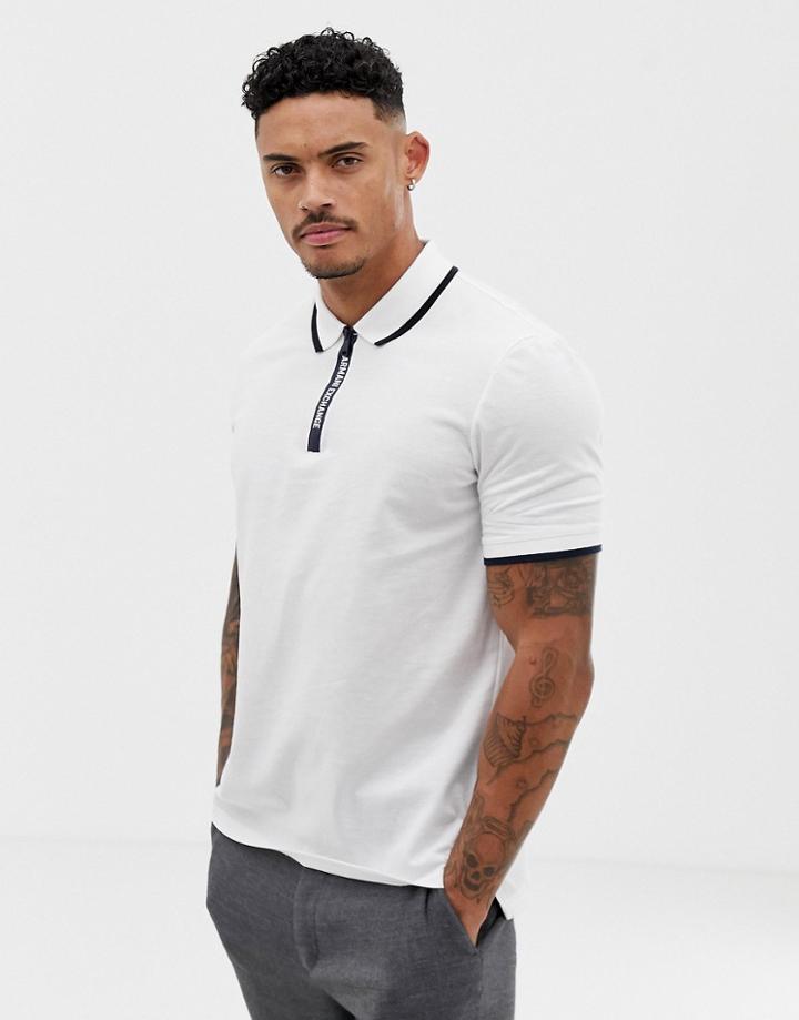 Armani Exchange 1/4 Zip Polo In White - White