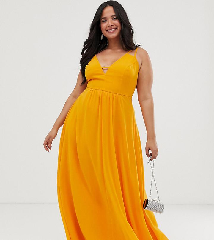 Asos Design Curve Maxi Dress With Cami Straps And Cut Out Detail