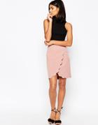 Asos Wrap Pencil Skirt With Scallop Detail - Cosmetic Pink