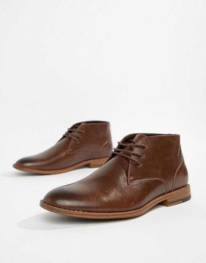 New Look Faux Leather Chukka Boot In Brown - Brown