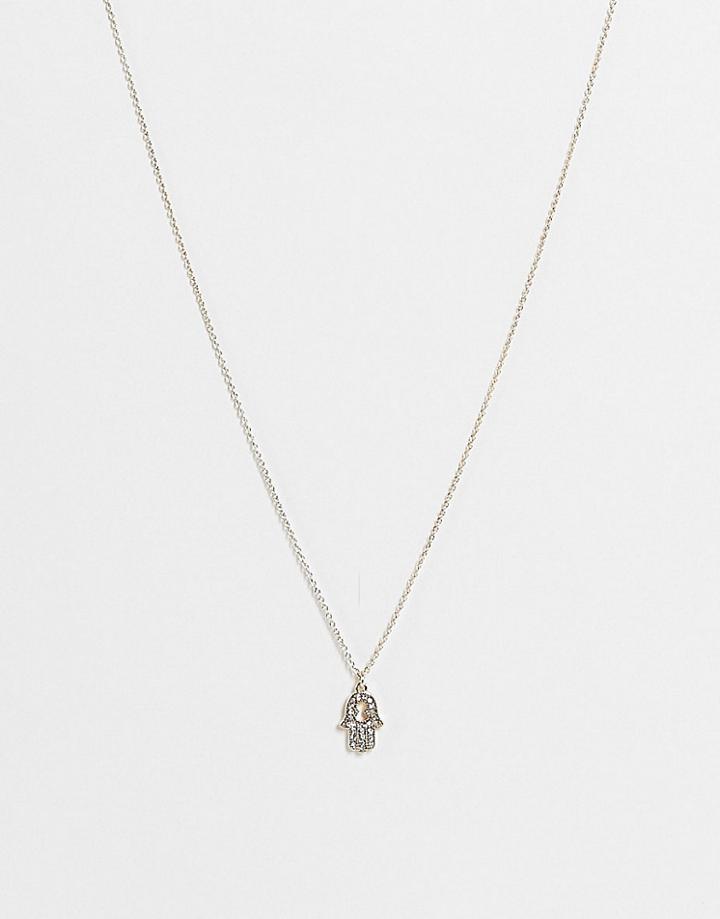 Topshop Crystal Hand Pendant Necklace In Gold
