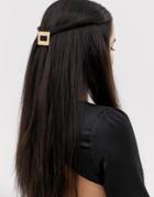 Asos Design Barrette Hair Clip In Rectangle Shape In Textured Metal In Gold Tone - Gold