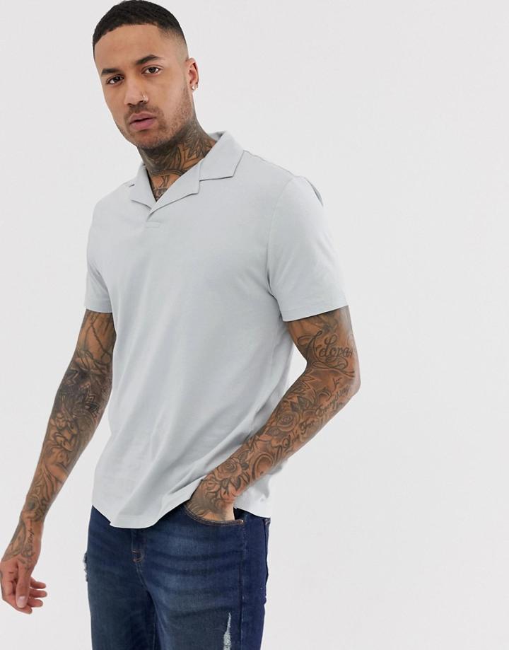 Asos Design Organic Polo With Revere Collar In Gray-green