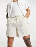 Asos Design Linen Mix Wide Shorts With Pin Tuck-neutral