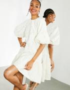 Asos Edition Textured Smock Dress With Tiered Hem In Cream-white