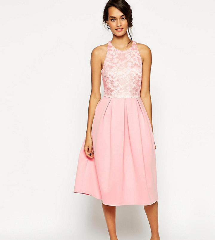 Asos Tall Lace Top Scuba Skater Midi Dress - Green