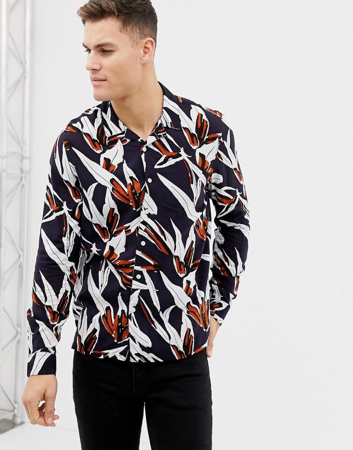 New Look Regular Fit Shirt With Floral Print In Navy - Navy