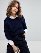 Selected Femme Oversized Ribbed Sweater - Navy