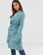 Vero Moda Color Block Belted Trench - Blue