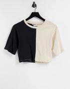 Monki Lea Organic Coton Crop T-shirt In Black And Beige-white