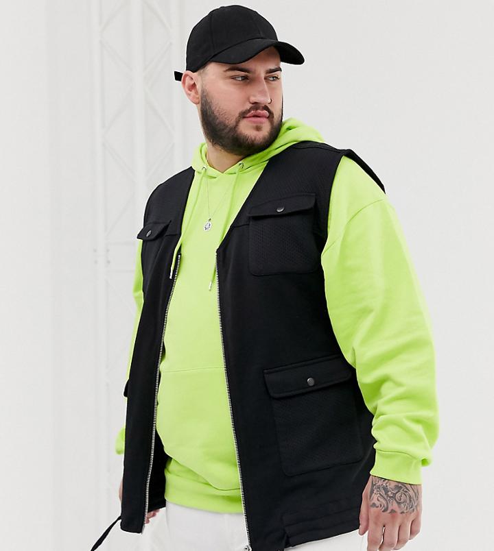Asos Design Plus Sleeveless Utility Vest With Pockets In Black