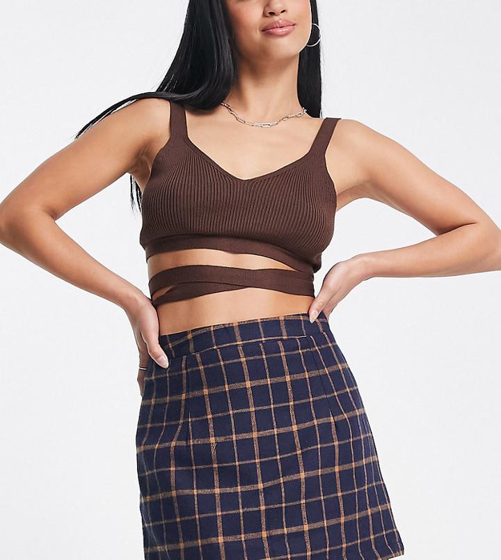 Heartbreak Petite Tailored Mini Skirt In Navy And Orange Check