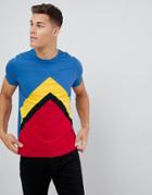 Asos Design T-shirt With Chevron Cut And Sew - Blue