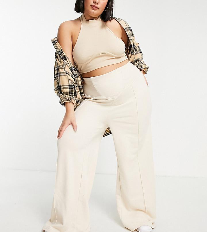 Public Desire Curve Wide Leg Sweatpants With Sheered Waist In Ecru - Part Of A Set-neutral