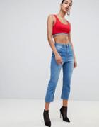 Boohoo Cropped High Waisted Jeans - Blue