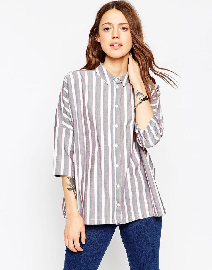 Asos Casual Oversize Shirt In Stripe - Multi
