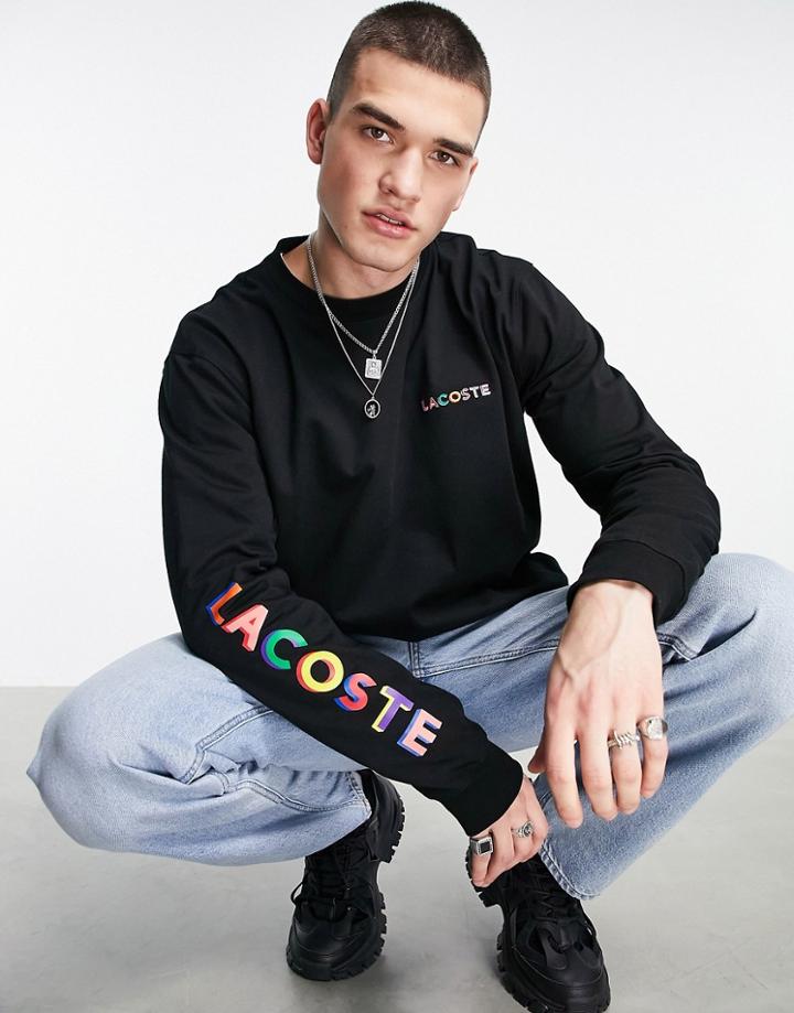 Lacoste Arm Text Logo Long Sleeve Top In Black