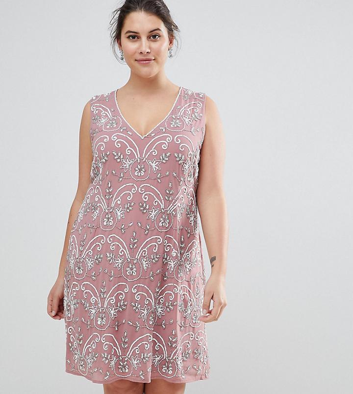 Lovedrobe Luxe Embellished V Neck Shift Dress - Pink