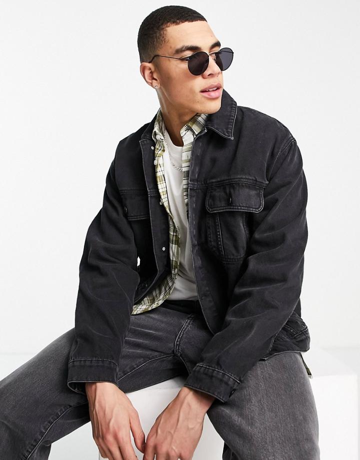 Topman Oversized Denim Jacket In Black