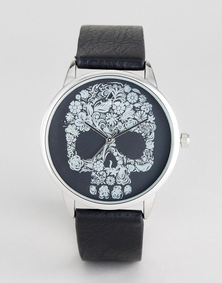 Asos Monochrome Watch With Skull Design - Black
