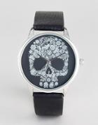 Asos Monochrome Watch With Skull Design - Black
