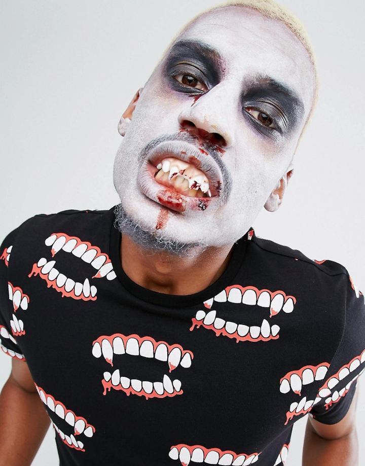 Asos Halloween Muscle T-shirt With All Over Teeth Print - Black