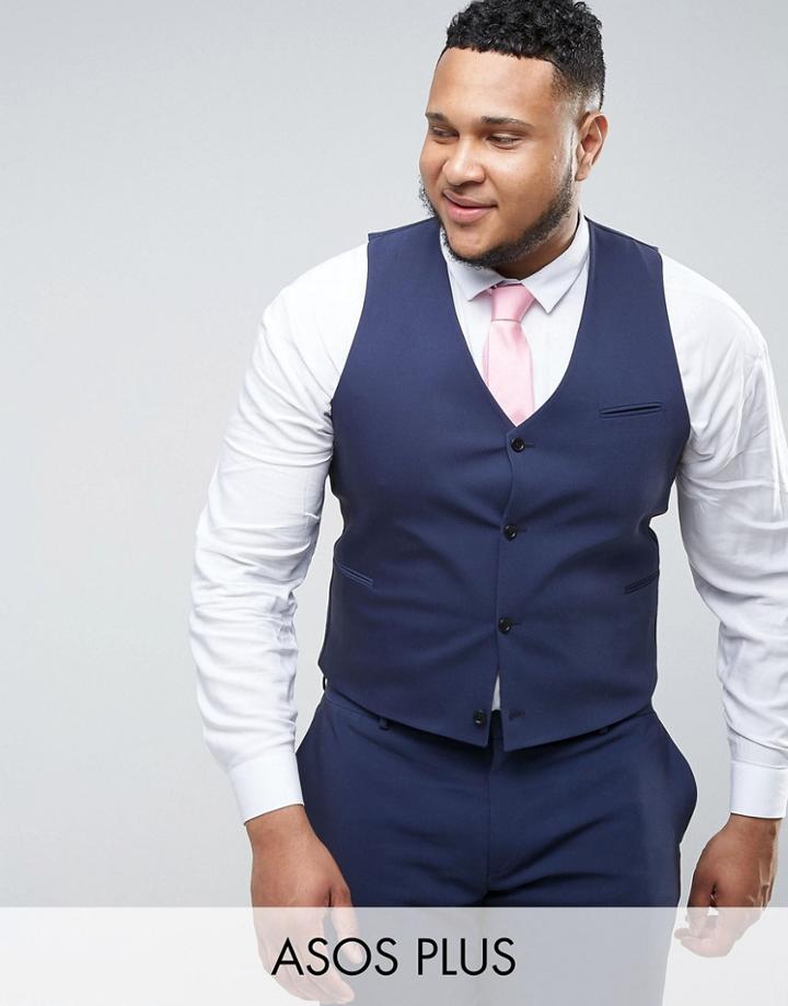 Asos Plus Wedding Skinny Suit Vest In Navy - Navy