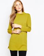 Asos Structured Knit Tunic With Button Up High Neck - Chartreuse