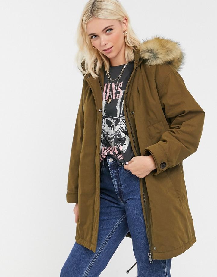 Asos Design Ultimate Parka In Khaki-green