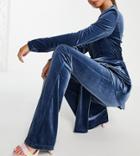 Asos Design Tall Velvet Suit Kickflare Pants In Blue-blues