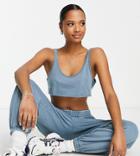 Asos Design Petite Sleeveless Washed Crop Top In Blue
