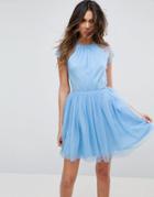 Asos Premium Lace Tulle Mini Prom Dress - Blue