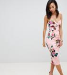 Asos Design Tall Floral Twist Front Scuba Bodycon Dress - Multi
