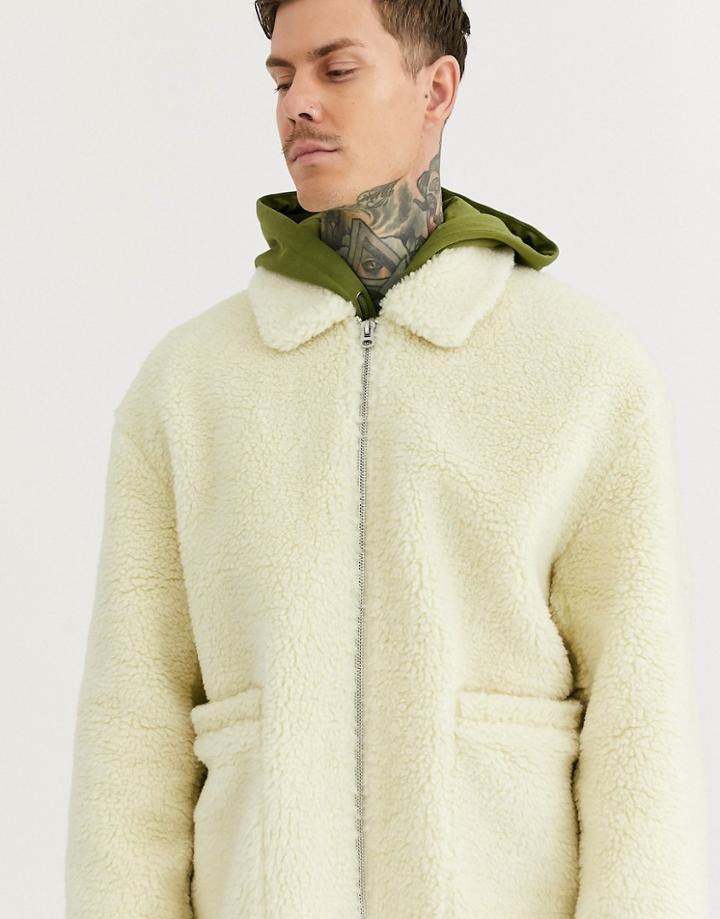 Asos Design Borg Harrington Jacket In Ecru