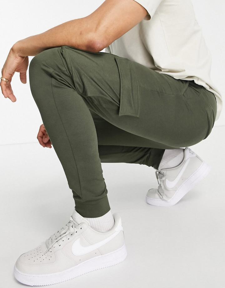 Only & Sons Cargo Cuffed Sweatpants In Khaki-green