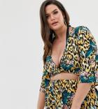 Asos Design Curve Tropical Animal Print Tie Front Beach Top Two-piece-multi