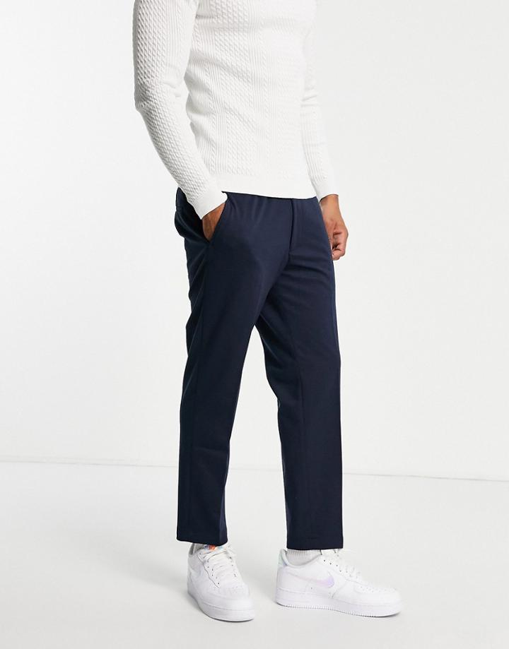 Harry Brown Jersey Pleated Slim Pants With Elasticated Waist-navy