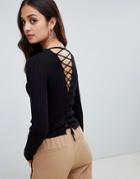 Bershka Lattice Back Cropped Sweater - Black