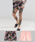 Asos Swim Shorts 2 Pack In Floral And Pink In Short Length - Multi