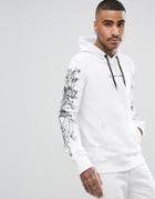 Criminal Damage Hoodie In White With Baroque Sleeve Print - White