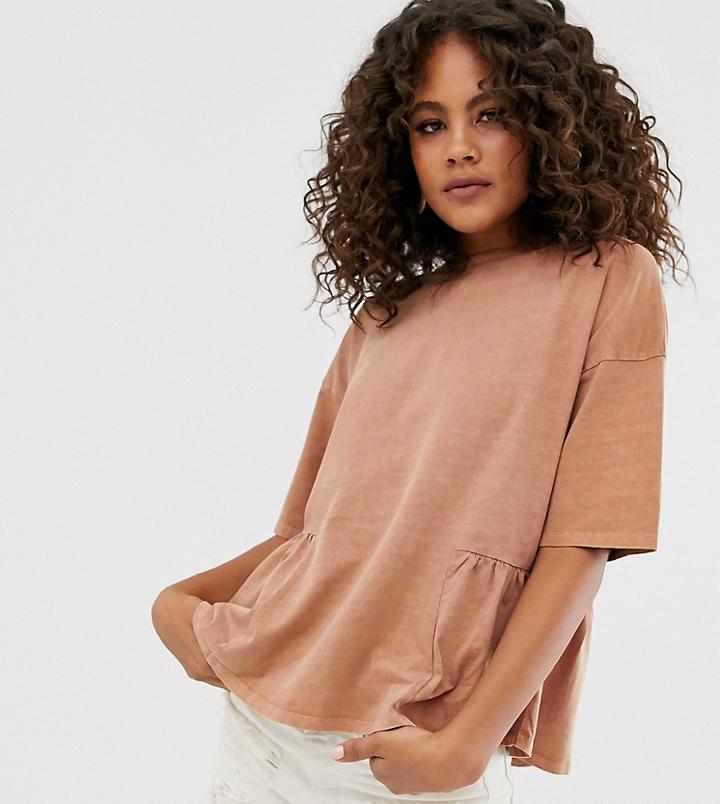 Asos Design Tall Smock Top With Hem Detail In Wash